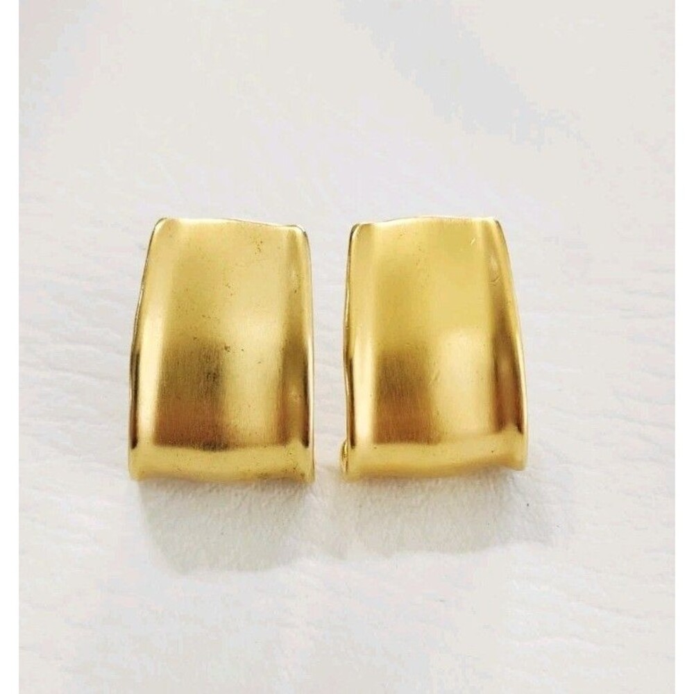Anne Klein Vintage Clip On Earrings Brushed Gold Matte Chunky Signed 1980s